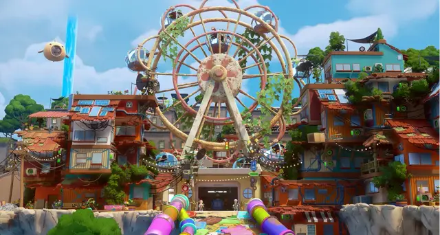 The Gridfall scrap yard and salvaged ferris wheel workshop in Loftia
